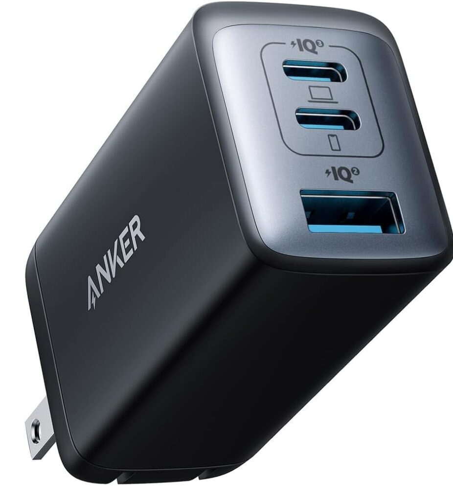 Anker Nano II 65W compact 3-port USB-C wall charger with foldable plug