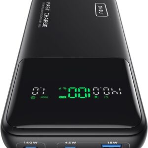 INIU 140W 27000mAh portable power bank with USB-C in/out and digital display for laptops and phones