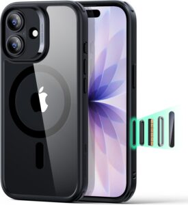 ESR hybrid military-grade clear black iPhone 17 case with camera-control bumper