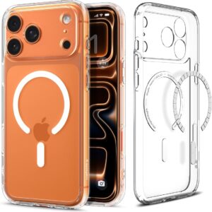Spigen Ultra Hybrid MagFit clear case for iPhone 17 Pro with anti-yellowing and reinforced camera bumper