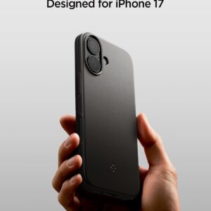 Spigen Thin Fit MagFit iPhone 17 case in gunmetal — TPU camera-control MagSafe cover