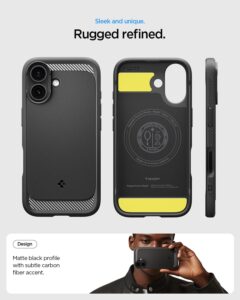 Spigen Rugged Armor MagFit case for iPhone 17 in matte black with MagSafe compatibility