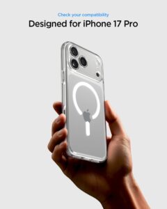 Spigen Ultra Hybrid MagFit clear case for iPhone 17 Pro with anti-yellowing and reinforced camera bumper