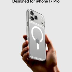 Spigen Ultra Hybrid MagFit clear case for iPhone 17 Pro with anti-yellowing and reinforced camera bumper