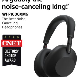 WH-1000XM6 premium wireless noise cancelling headphones in black with adaptive NC and long battery life