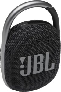 JBL Clip 4 speaker in black with integrated carabiner — portable, IP67 waterproof mini speaker
