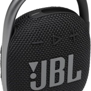 JBL Clip 4 speaker in black with integrated carabiner — portable, IP67 waterproof mini speaker