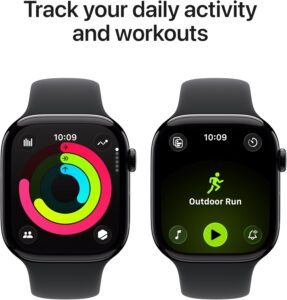 Apple Watch Series 11 46mm GPS with jet black aluminum case and black sport band
