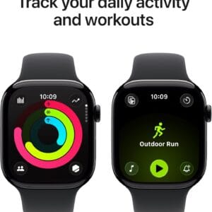 Apple Watch Series 11 46mm GPS with jet black aluminum case and black sport band