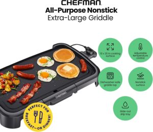 electric griddle for pancakes Chefman XL 10x20 with removable temperature control