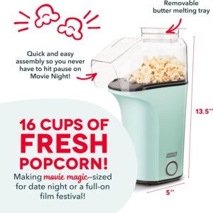 DASH Hot Air Popper 16-cup popcorn maker in aqua — oil-free popcorn maker with measuring cup