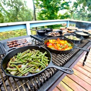 Lodge 12-inch pre-seasoned cast iron skillet with red silicone handle holder — Lodge skillet deals