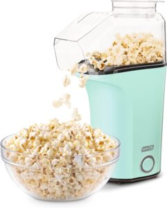 DASH Hot Air Popper 16-cup popcorn maker in aqua — oil-free popcorn maker with measuring cup