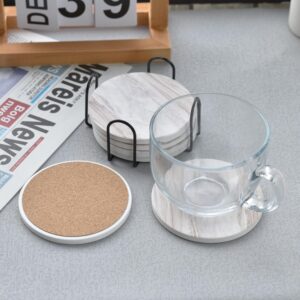 Ceramic home gathering coasters marble style 6pcs set with holder