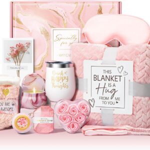 Birthday Gifts for Women featuring rose spa basket and luxury flannel blanket
