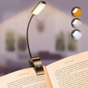 Gritin 9-LED rechargeable clip-on bedside book light — 3 color temps, stepless dimming
