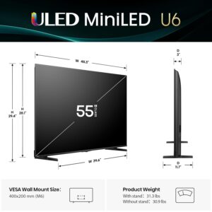 Hisense U6 smart TV 55-inch Mini-LED 4K HDR with 144Hz and Dolby Vision