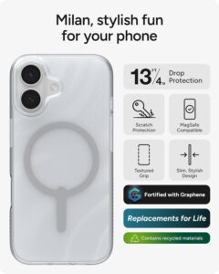 Zagg iPhone 17 case Milan Snap Silver Glitter Swirl MagSafe graphene-strengthened