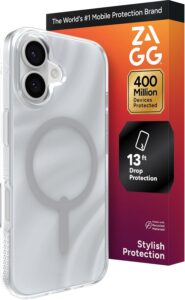 Zagg iPhone 17 case Milan Snap Silver Glitter Swirl MagSafe graphene-strengthened