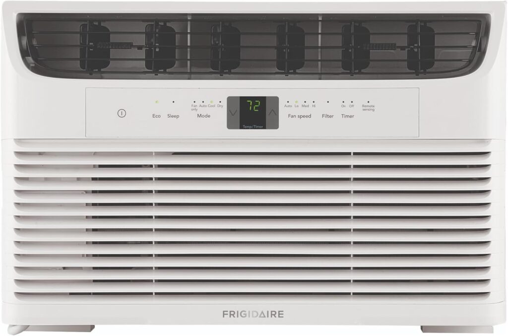 Frigidaire 8,000 BTU Window Air Conditioner with Remote Control, Cools Up to 350 Sq. Ft., Quiet Operation, Eco Mode, 3 Fan Speeds, Auto Restart, White